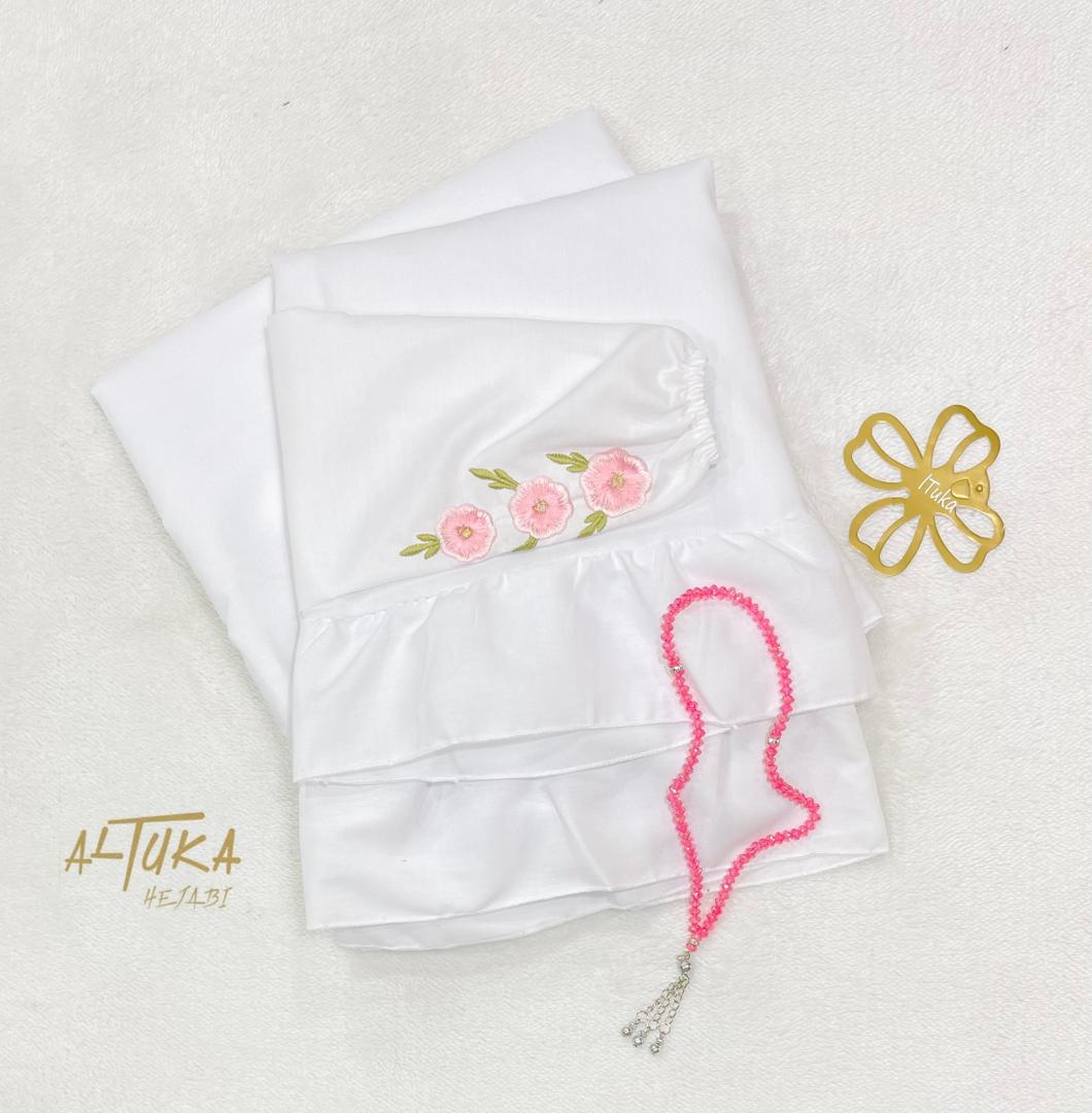 Flower damascus طقم صلاة قماشة تترون عملية ومابتحتاج كوي مع كم مطرز ورد ناعم